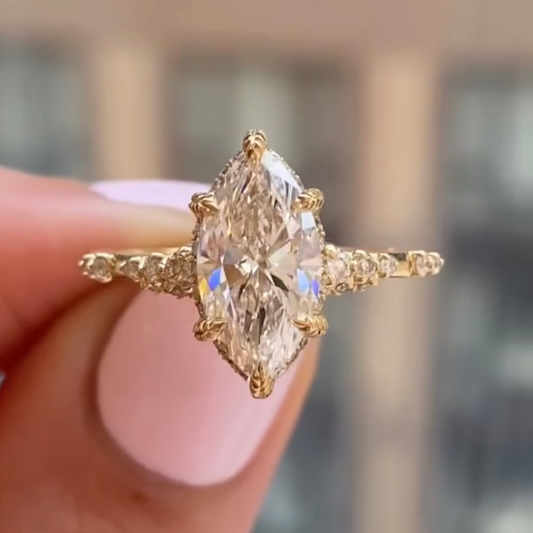 2.00 CT Marquise Cut Moissanite Diamond Engagement Ring With Delicate Pavé Band