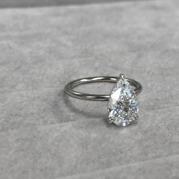Pear Cut Moissanite Solitaire Delicate Wear Engagement Ring - view 2