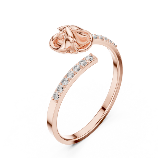 Open Heart Moissanite Bypass Ring with Pave Band - view 3