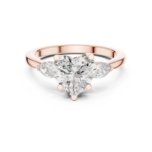 2.00 CT Romantic Heart Shaped Moissanite Diamond Ring With Pear Side Stones For Wedding Wear