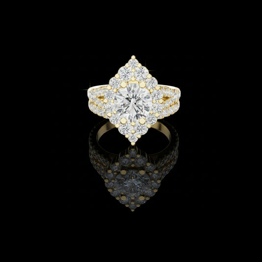 1.50 CT Sparkle Enhanced Art Deco Inspired Round Cut Moissanite Diamond Cluster Halo Ring For Bride