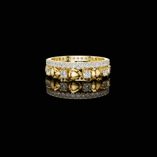1.53 TCW Glossy Heart Cut Moissanite Diamond Band with Pavé Brilliance Romantic Statement Ring