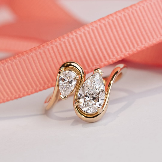 Pear Cut Moissanite Toi et Moi Bypass Ring - view 4