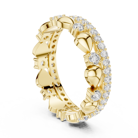 Heart Motif Round Cut Lab Diamond Eternity Ring With Wedding Band - view 3