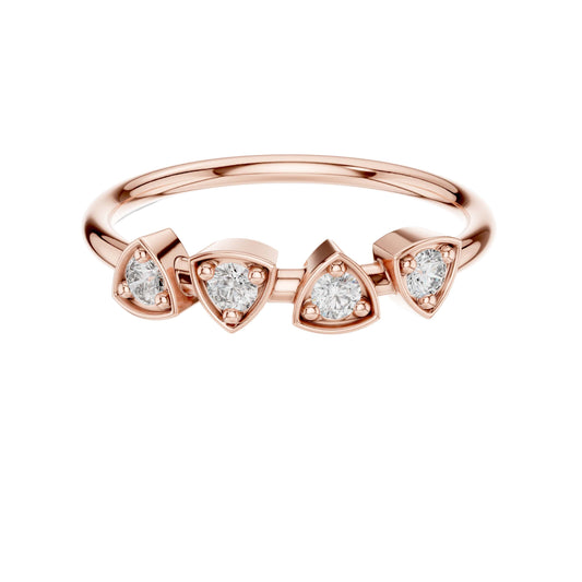 0.14 TCW Unique Four Stone Trillion Shape Bezel with Moissanite Round Diamond Ring in Polished Gold