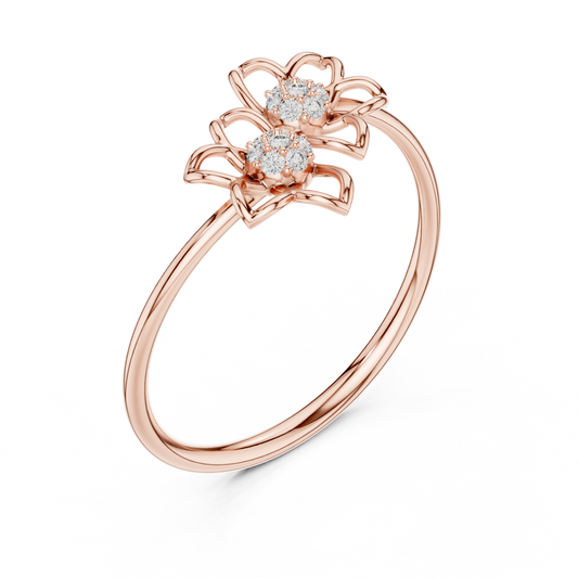 Double Flower Round Lab Diamond Openwork Floral Ring - view 3