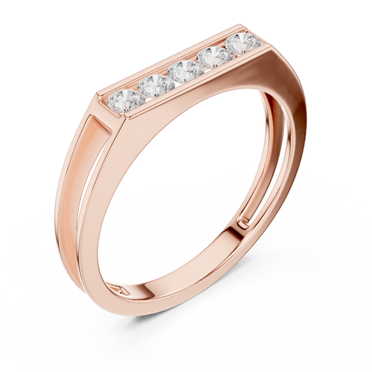 Round Cut Moissanite Men's Five Stone Channel Set Wedding Band - view 3