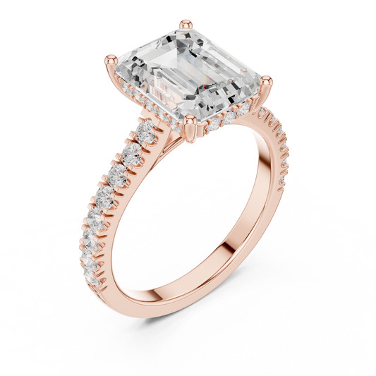 Emerald Cut Lab Diamond Solitaire Ring with Pave Band - view 3