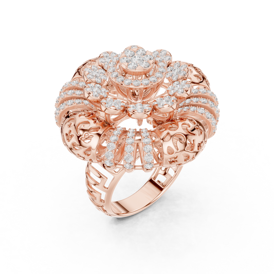 Floral Inspire Round Cut Moissanite Cocktail Filigree Ring - view 3