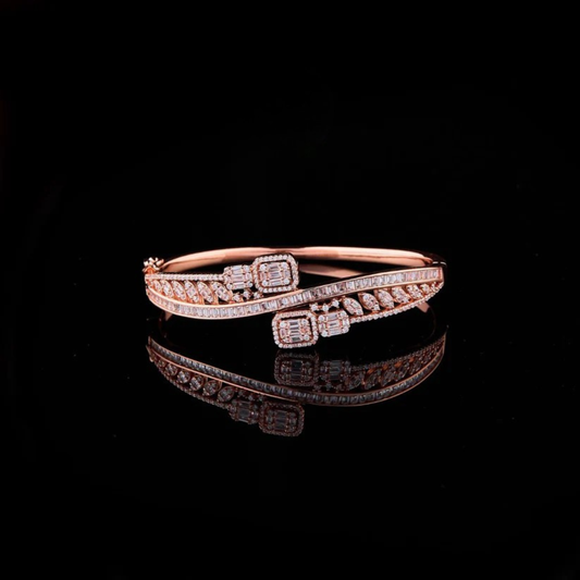 3.50 TCW Elegant Rose Gold Lab Grown Designer Bracelet with Sparkling Pave Detailing and Distinctive Dual Halo Stone By Ivevar