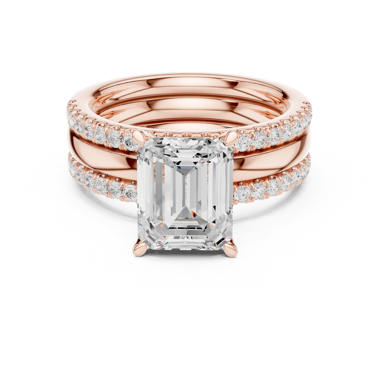 Emerald Cut Lab Diamond Ring Pave Bridal Set - view 2