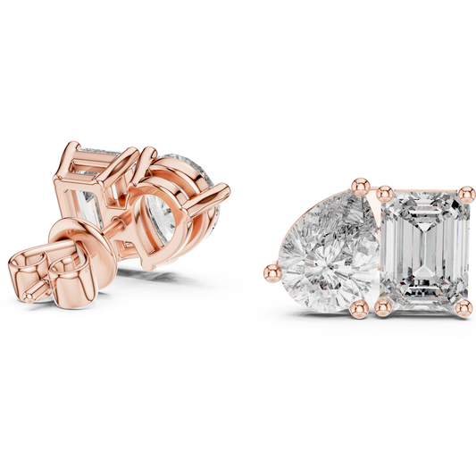 Modern Stud Earrings Featuring Emerald Cut and Pear Cut Duo - view 3