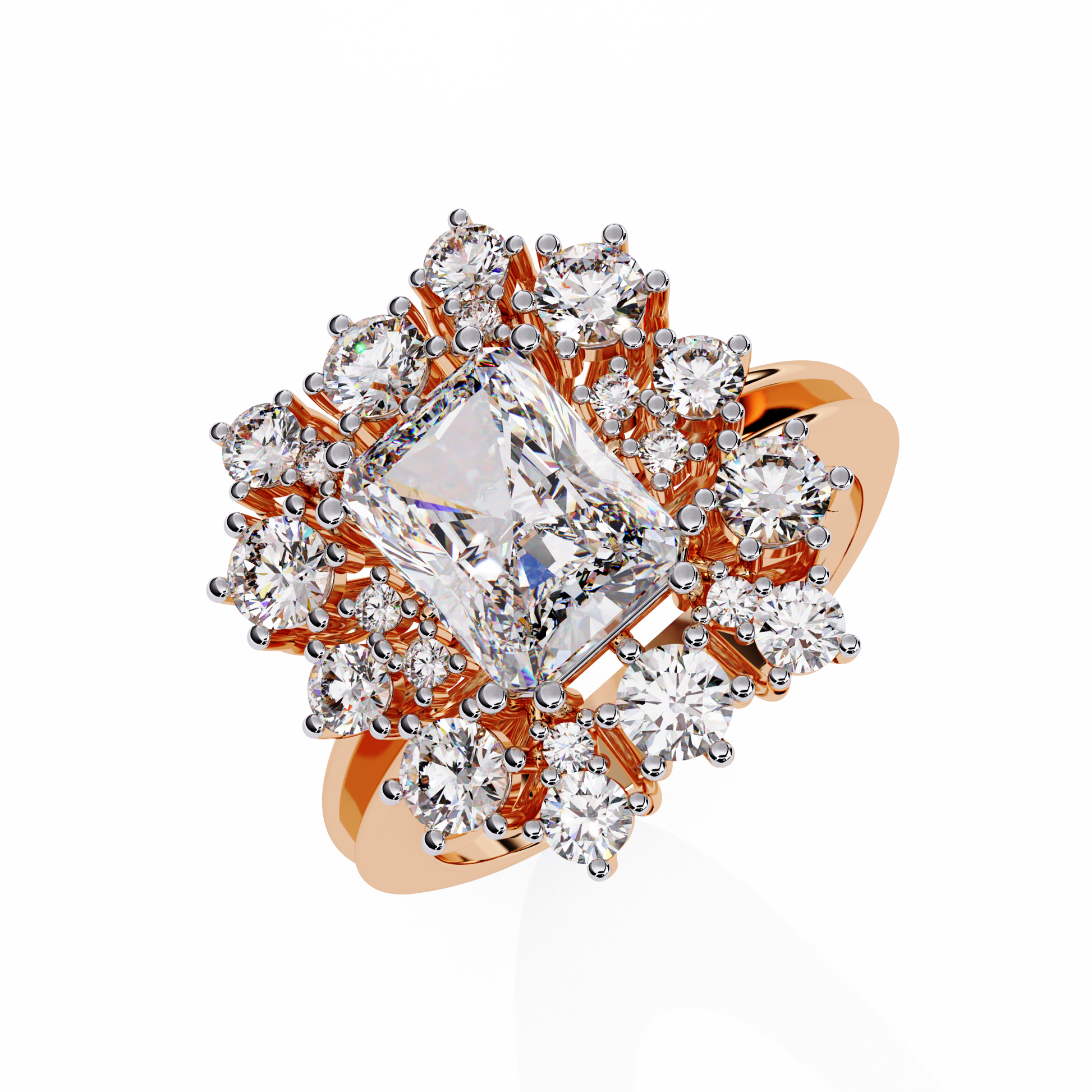 Rose gold ring with large central diamond 