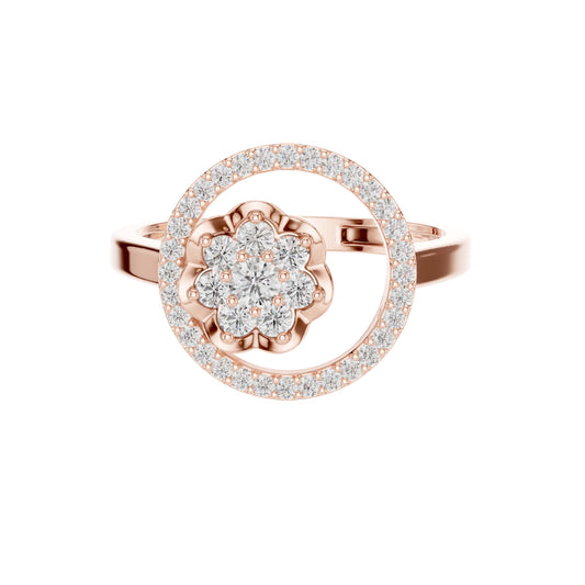 0.34 TCW Artistic Round Lab Grown Diamond Floral Cluster Ring with Circular Pave Halo Design
