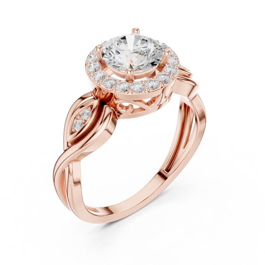 Round Cut Halo Lab Diamond Ring with Sculpted Petal Accents - view 3