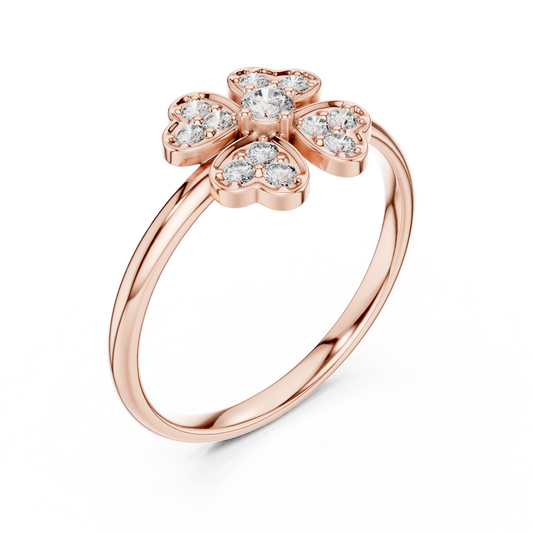 Round Moissanite Four Heart Clover Ring - view 3