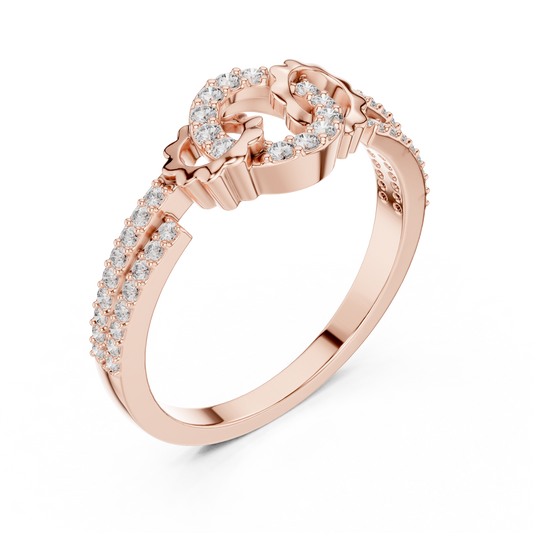 Round Cut Lab Diamond Interlinked Halo Statement Ring Pave Band - view 3