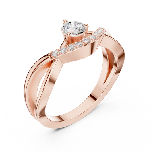 Round Cut Bypass Split Band Solitaire Moissanite Engagement Ring - view 3