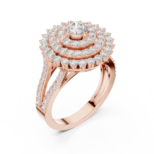 Round Brilliant Moissanite Double Layer Flower Halo Ring - view 3
