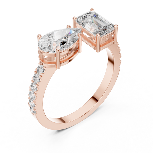 Pear & Emerald Cut Toi et Moi Lab Diamond Engagement Ring - view 3