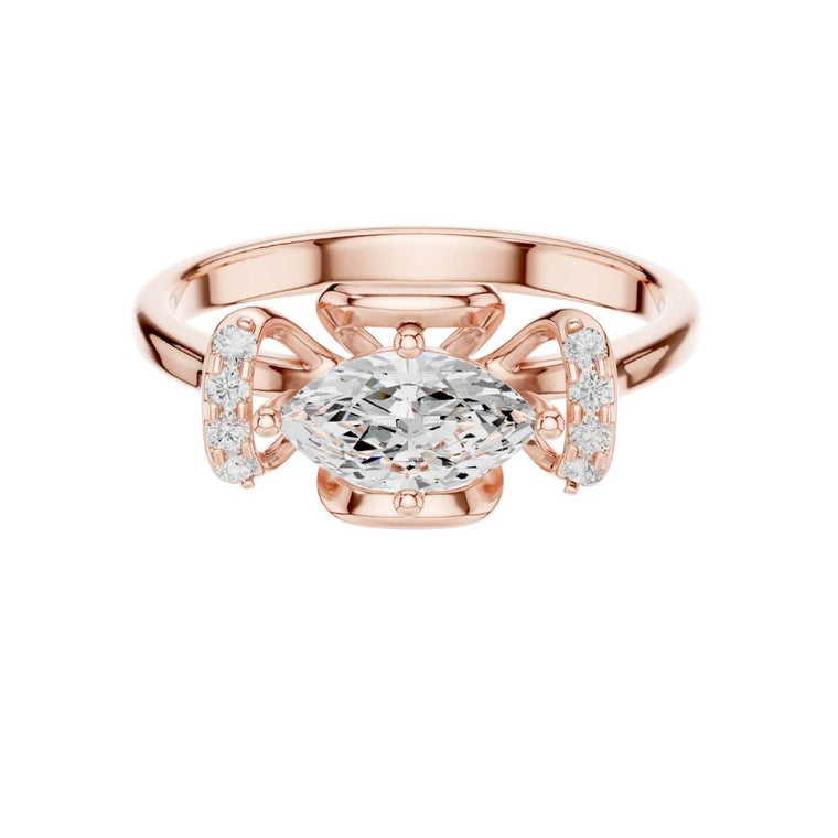 Marquise Cut Moissanite Ring Prong Setting and Side Accents - view 2