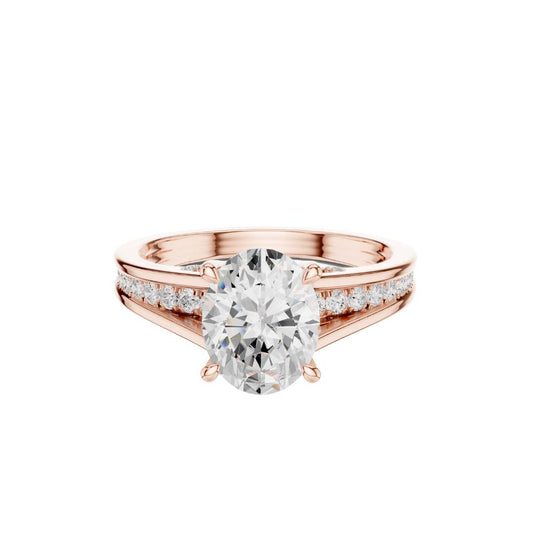 1.67 CT Glamorous Oval Cut Lab Grown Diamond Split Shank Ring with Shiny Pave Accents