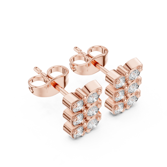 Butterfly Round Stud Earrings with Triple Row Brilliant Design - view 3
