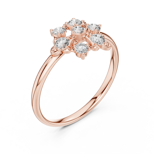 Round Lab Diamond Floral Cluster Minimalist Delicate Ring - view 3