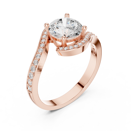 Swirl Design Brilliant Round Moissanite Ring with Halo Accent - view 3