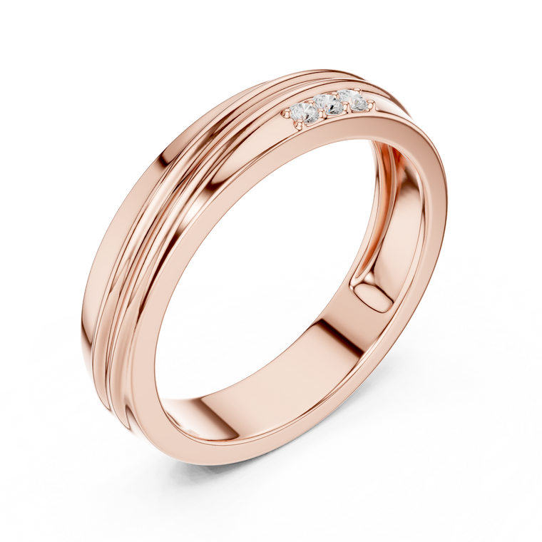 Round Cut Lab Grown Diamond Men's 3 Stone Off Center Accent Band - view 3