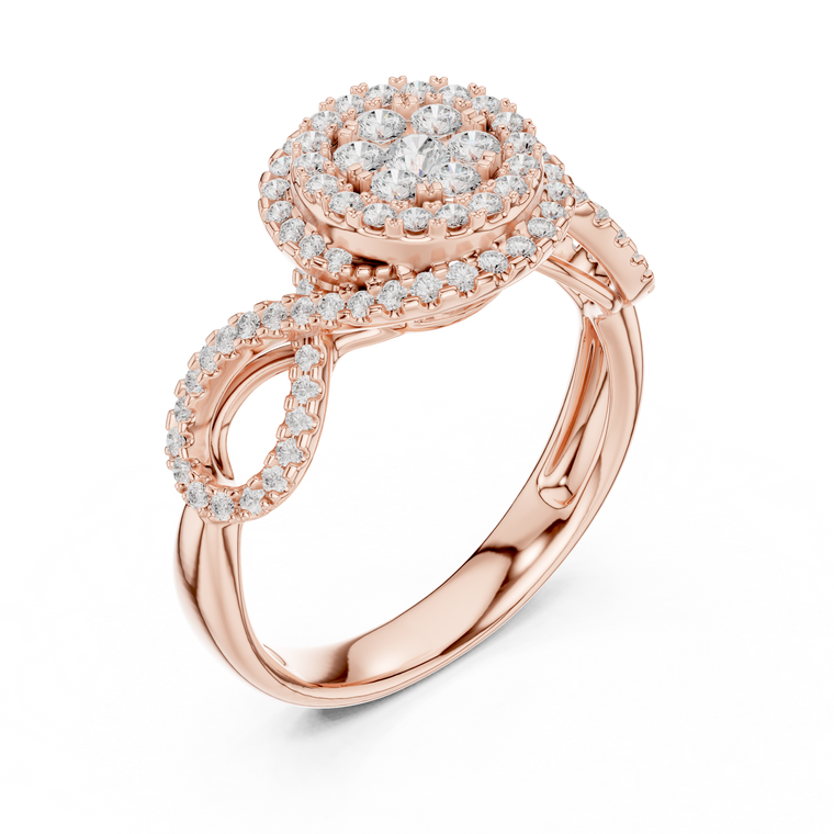 Round Cut Halo Moissanite Twist Shank Ring - view 3