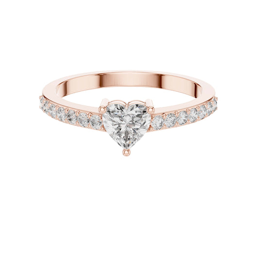 0.45 CT Perfect Heart Shaped Lab Grown Diamond Ring with Pave Set Round Diamond Band