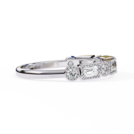 Alternating Emerald and Round Lab Diamond Eternity Wedding Band - view 2