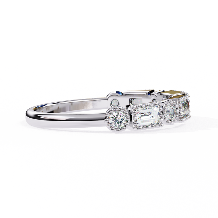 Alternating Emerald and Round Moissanite Eternity Wedding Band - view 2
