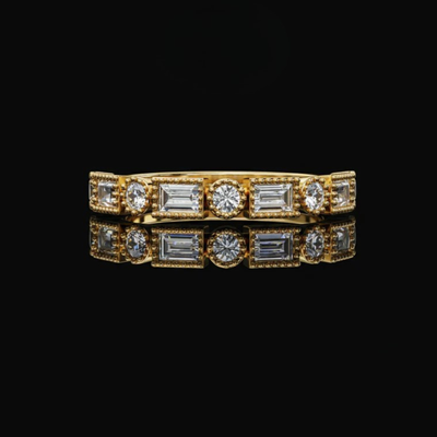 Alternating Emerald and Round Moissanite Eternity Wedding Band