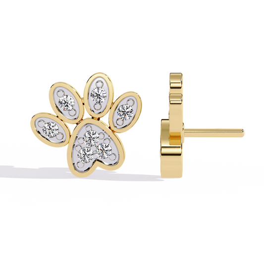 Charming Paw Shaped Earrings with Brilliant Round Detailing - view 4