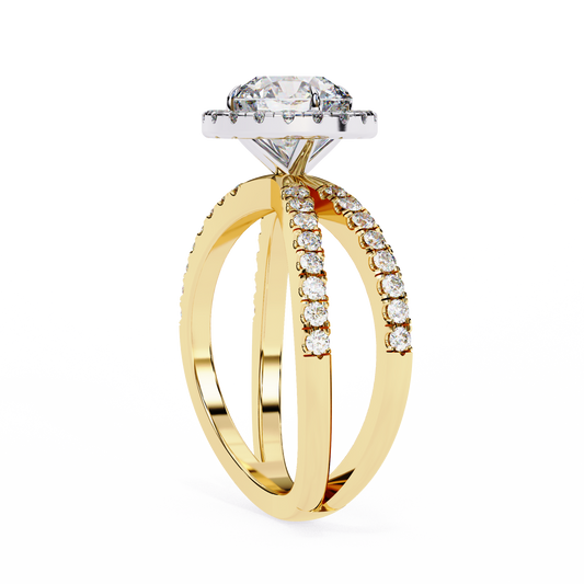 Round Brilliant Halo Moissanite Split Shank Ring - view 2