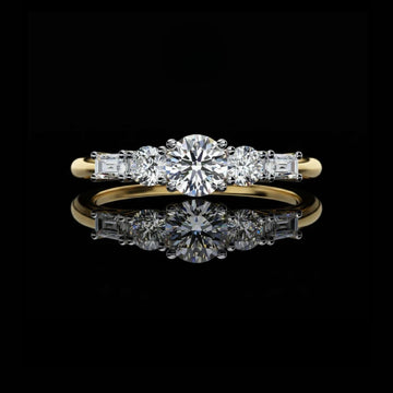 1.00 CT Exquisite Round & Baguette Cut Moissanite Diamond Ring Ethical & Sustainable Luxury Jewelry