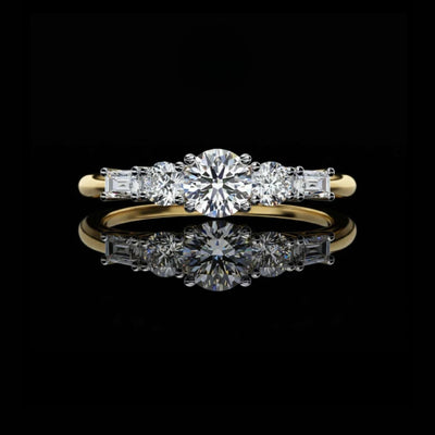 Round Five Stone Lab Diamond Ring with Baguette Side Stones