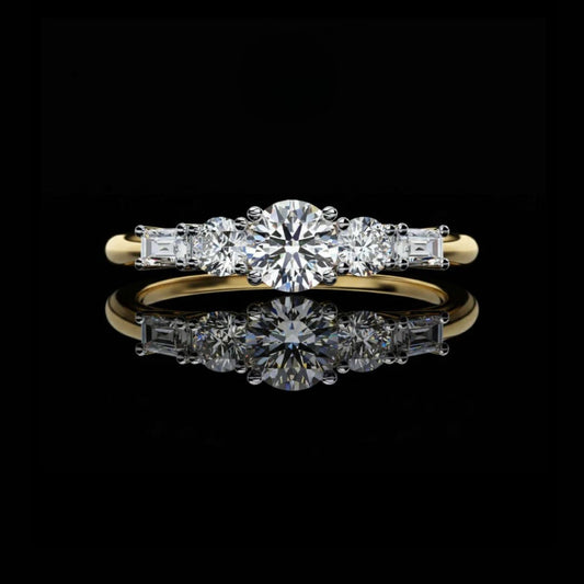 1.00 CT Exquisite Round & Baguette Cut Lab Grown Diamond Ring Ethical & Sustainable Luxury Jewelry