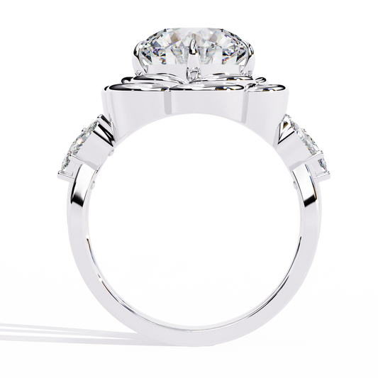 Floral Halo Round Cut Solitaire Wedding Ring - view 4