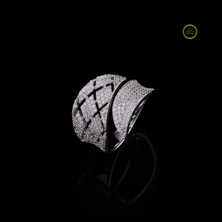 Micro Pave Moissanite Crossover Statement Ring Wedding Band - view 2
