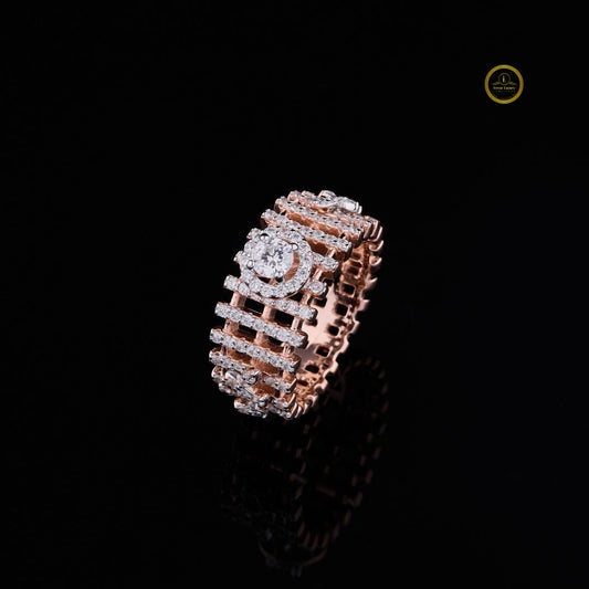Round Lab Diamond Ladder Pave Statement Band - view 2