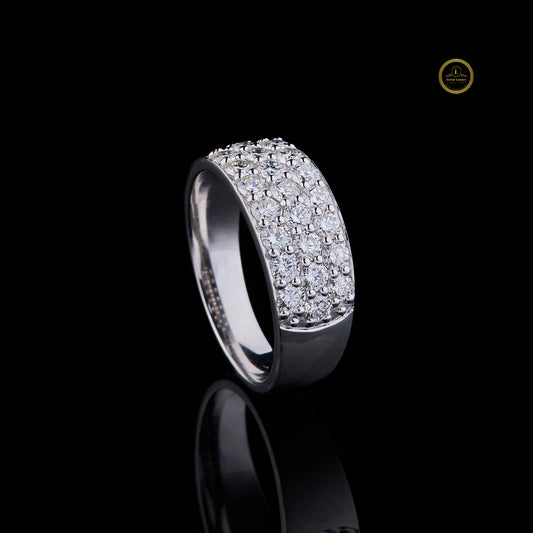 Round Cut Multi Row Pave Lab Diamond Wide Statement Band Ring - view 3