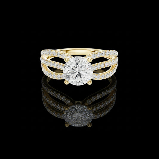 1.31 CT Split Shank Dazzling Round Brilliant Lab Diamond Eternity Ring in Lustrous Gold For Love