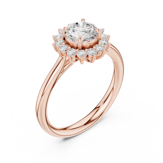 0.69 CT Stunning Round Cut Moissanite Diamond Floral Halo Ring in Lustrous Gold For Her