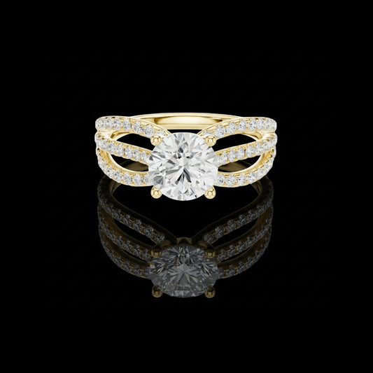 1.31 CT Split Shank Dazzling Round Brilliant Moissanite Diamond Eternity Ring in Lustrous Gold For Love