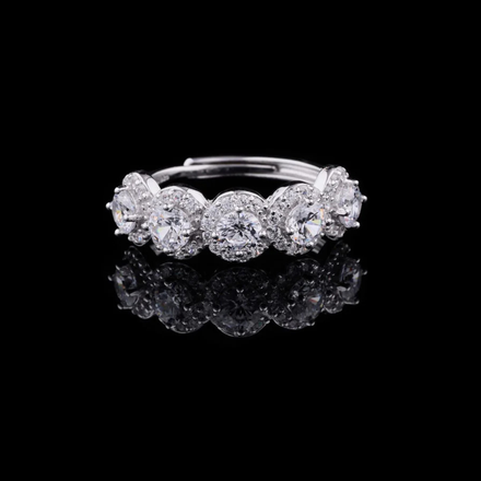 Five Stone Round Cut Moissanite Halo Ring