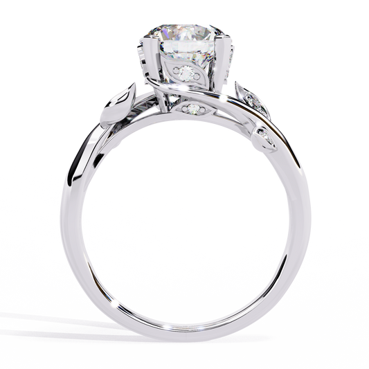 Leaf Motif Round Cut Lab Diamond Engagement Ring - view 4