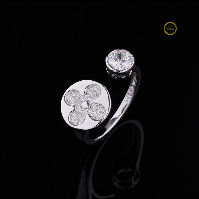 Floral Open Cuff Round Moissanite Anniversary Ring - view 2